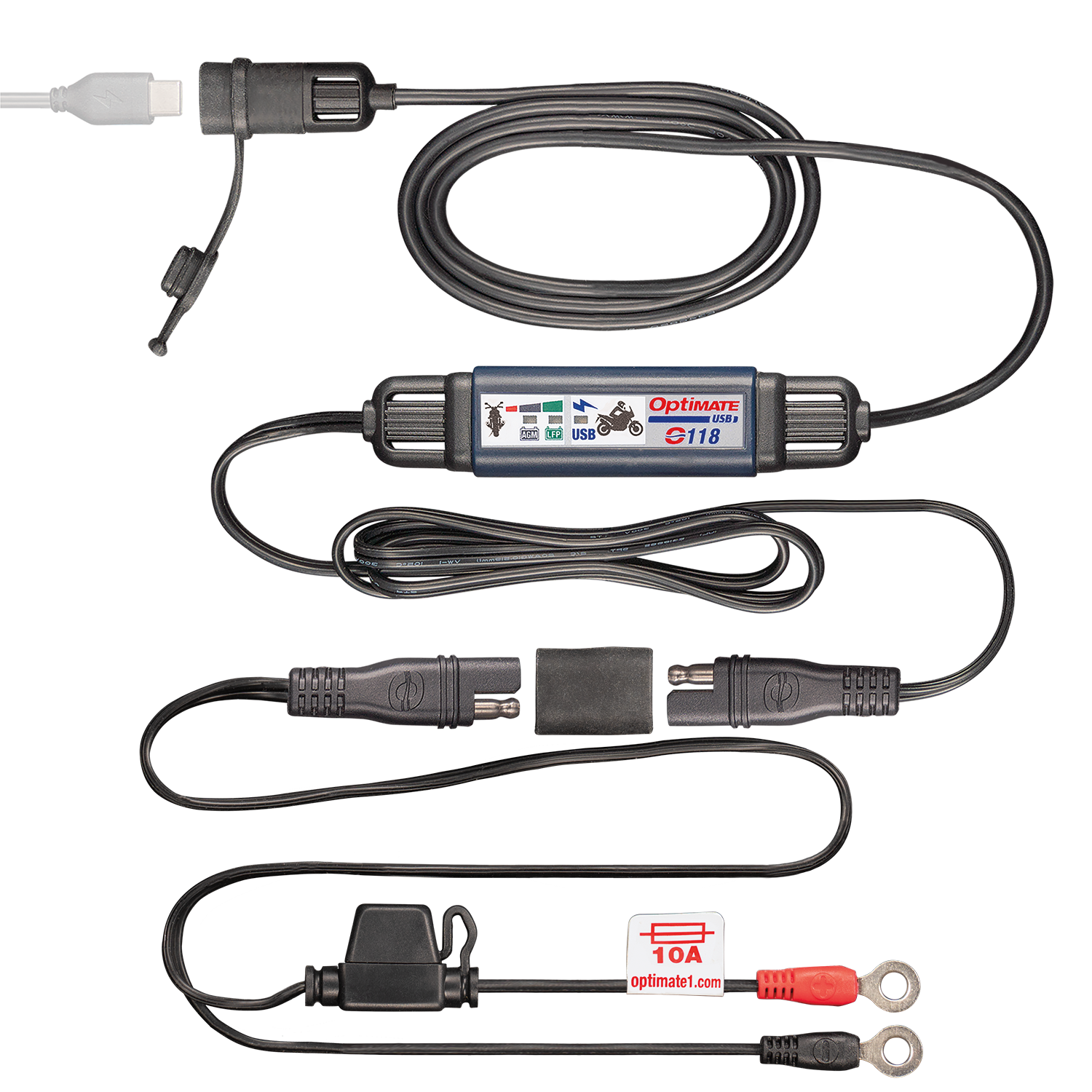 OptiMate Smart In-Line 3300mA Usb-C Charger Kit/Monitor [SAE]