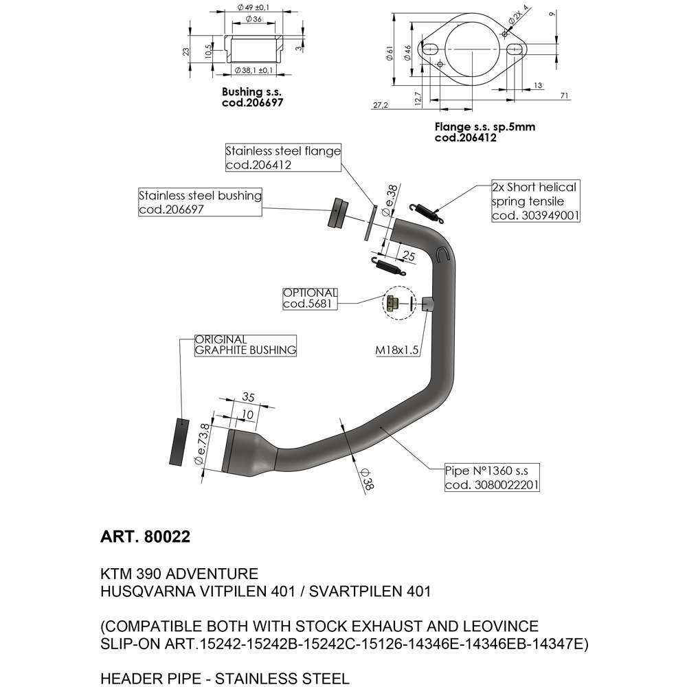LeoVince Header Pipes - Stainless - KTM 390 Adventure 20-23|Husqvarna Svartpilen 401|Vitpilen 401 20-23