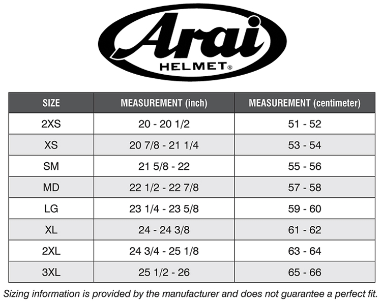 Arai Xd4 Size Chart