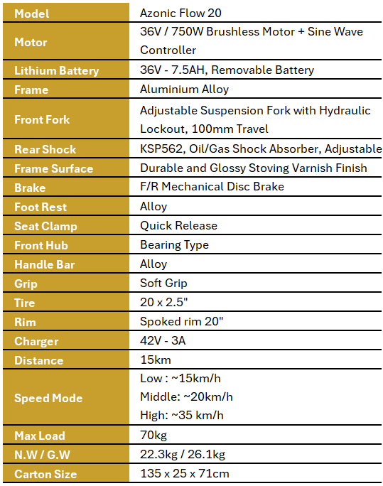 Azonic Flow 20 electric balance bike specifications for kids