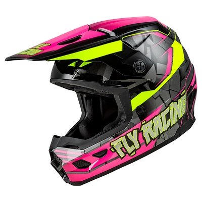 Fly Racing Youth Kinetic Scorched MX Helmet - Neon Pink/Hi-Vis/Black