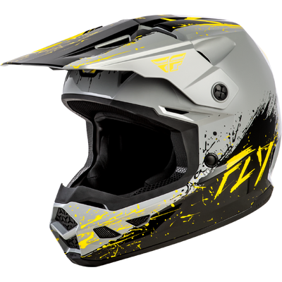Fly Racing 2026 Youth Kinetic Drip MX Helmet - Grey/Black/Yellow