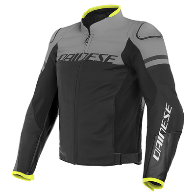 Dainese Agile Leather Jacket - Matt Black/Charcoal Grey/Matt Black/White