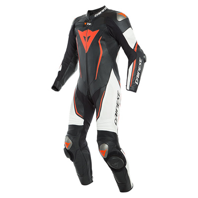 Dainese Misano 2 D-Air 1 Piece Perforated Leather Suit - Black/White/Fluro Red