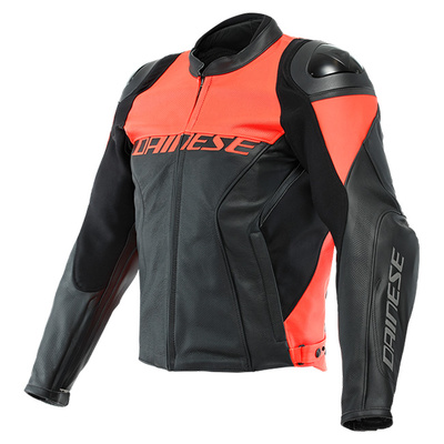 Dainese Racing 4 Perforated Leather Jacket - Black/Fluro Red