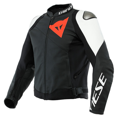 Dainese Sportiva Leather Jacket - Matt Black/Matt Black/White