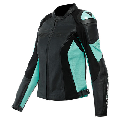 Dainese Ladies Racing 4 Perforated Leather Jacket - Black/Aqua Green