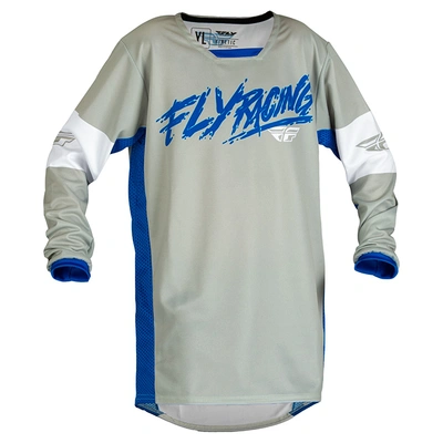 Fly Racing Youth Kinetic Khaos MX Jersey - Light Grey/Blue/White