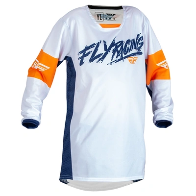 Fly Racing Youth Kinetic Khaos MX Jersey - White/Navy/Orange