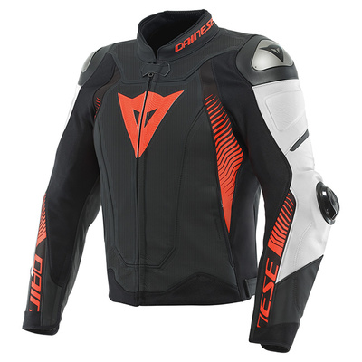 Dainese Super Speed 4 Perforated Leather Jacket - Matt Black/White/Fluro Red
