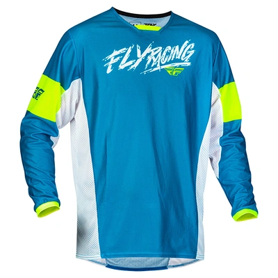 Fly Racing Youth Kinetic Mesh Khaos MX Jersey - Blue/White/Hi-Vis