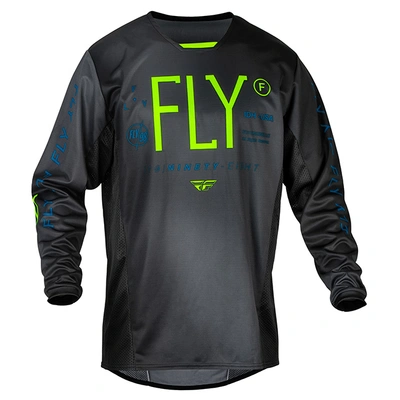 Fly Racing Youth Kinetic Prodigy MX Jersey - Charcoal/Neon Green/True Blue