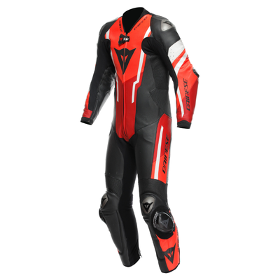 Dainese Misano 3 D-Air 1 Piece Perforated Leather Suit - Black/Red/Fluro Red