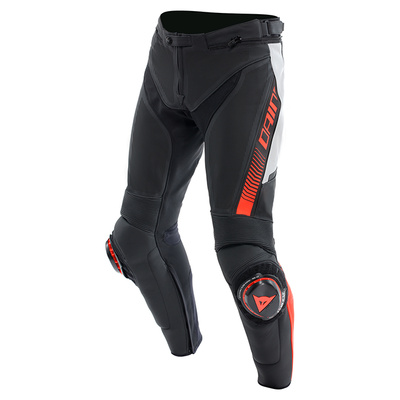 Dainese Super Speed Perforated Leather Pants - Black/White/Fluro Red