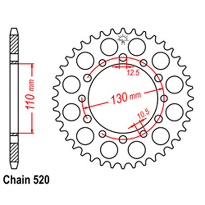 Rear Sprocket - Steel 44T 520P