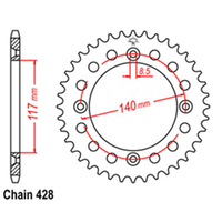 Rear Sprocket Steel 44T 428