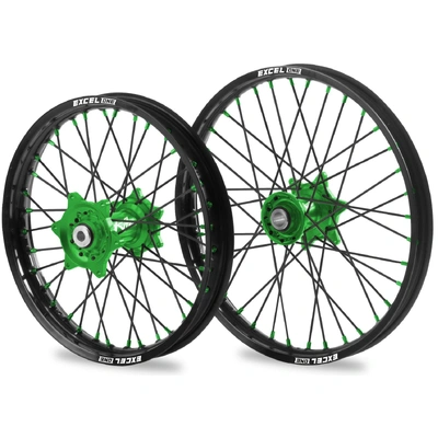 KITE EXCEL ONE SPORT WHEEL SET KXF 250 21-25 KXF 450 19-21-25 GREEN HUB BLACK SPOKE