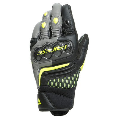 Dainese Carbon 3 Short Leather Gloves - Black/Charcoal Grey/Fluro Yellow
