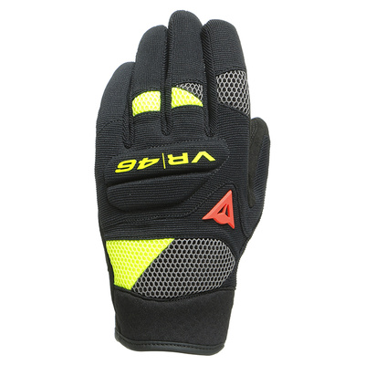 Dainese VR46 Curb Short Tex Gloves - Black/Anthracite/Fluro-Yellow
