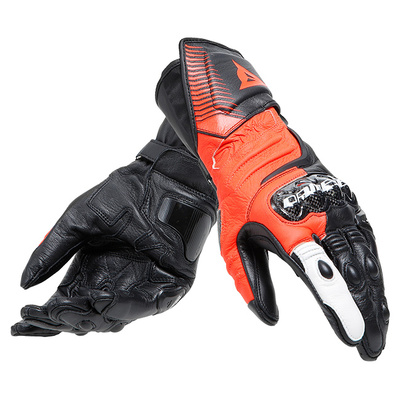 Dainese Carbon 4 Long Leather Gloves - Black/Fluro Red/White