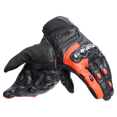 Dainese Carbon 4 Short Leather Gloves - Black/Fluro Red