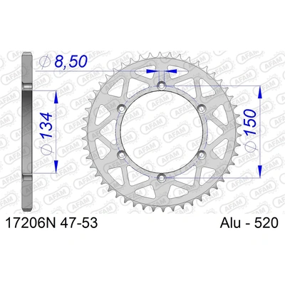 AFAM A52 520 Rear Sprocket - Kawasaki KX/KDX/KLX - 52T