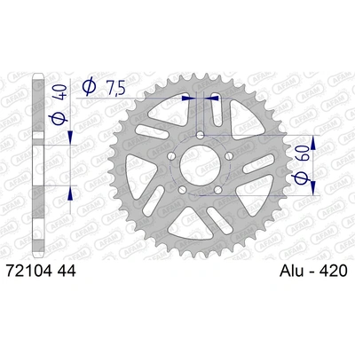 AFAM A44 420 Rear Sprocket - KTM 50 07-08 - 44T