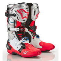 Alpinestars Tech 10 Boot - Black/White/Silver/Fluro Red