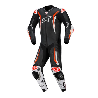 Alpinestars GP Tech V5 1 Piece Leather Suit - Black/White/Red Fluro