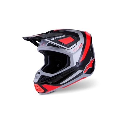 Alpinestars 2026 SM-7 Rise MX Helmet - Black/Silver/Fluro Red/Glossy
