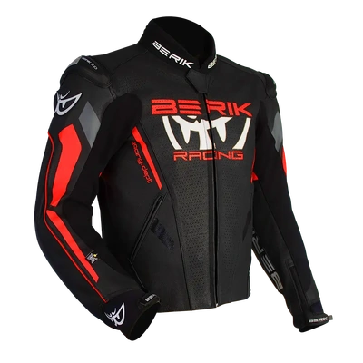 Berik Apex Leather Jacket - Black/Fluro Red