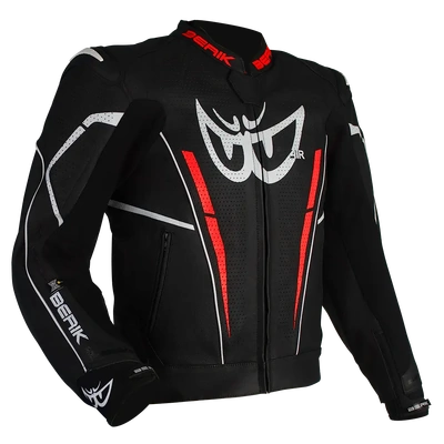 Berik Monza Leather Jacket - Black/Fluro Red