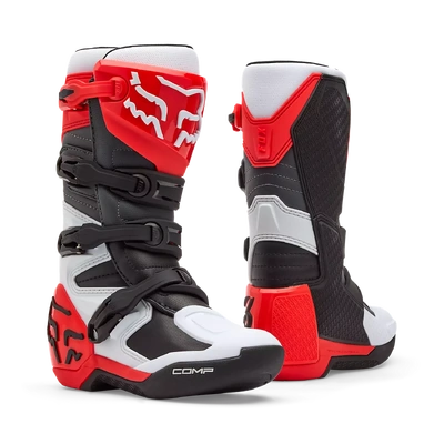 Fox 2026 Youth Comp MX Boots - White/Fluro Red