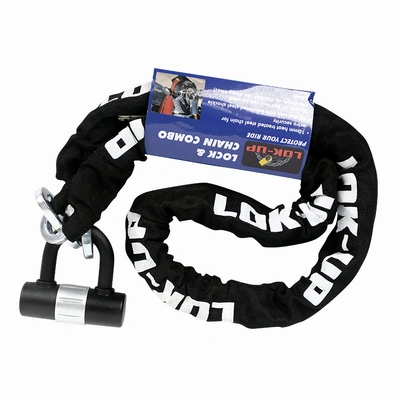 Lok-Up Chain & U Padlock (10mmx10mmx1.5m) Heat Hardenee Chain #3008 - Black/Silver