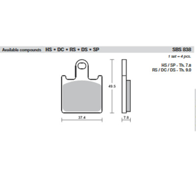 SBS 838Dc Front Pads - Dual Carbon Race (Race Use Only)
